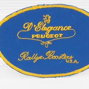 Vintage Peugeot Embroidered Patch Rallye Boosters USA D'Elegance Blue Gold